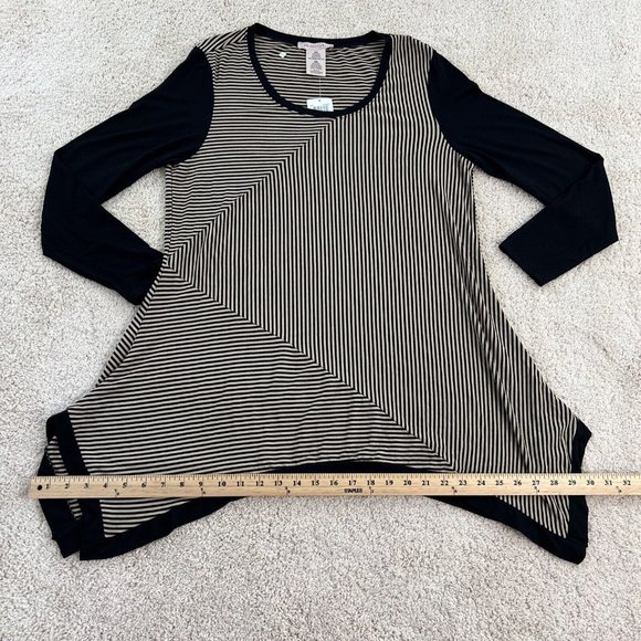 Philosophy Tunic Top Womens XXL Long Sleeve Scoop Neck Black Tan Striped NWT - Picture 10 of 16